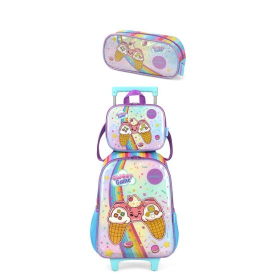 Imagem de Kit Mochila carrinho Menina Unicorn Game + Estojo + Lancheira Luxcel