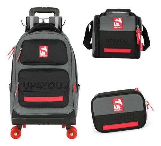 Imagem de Kit Mochila Carrinho Rodas 360 Haste Dupla Up4You