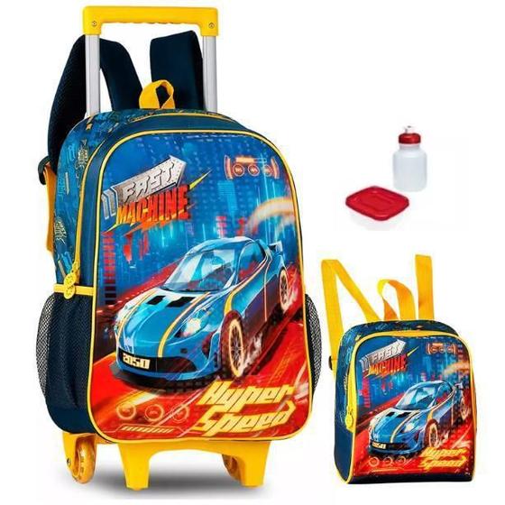 Imagem de Kit Mochila Carro Machine Hot Wheels Rodinhas G Lancheira