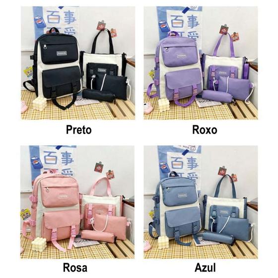 Imagem de Kit Mochila com 4 Pçs e Broche Fashion Escolar Passeio Juvenil Grande