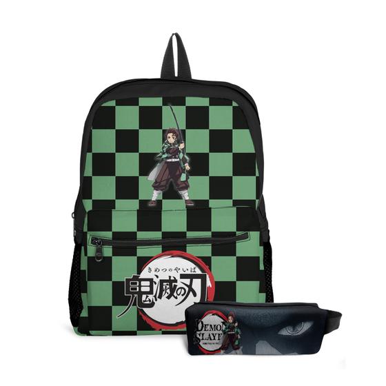 Imagem de Kit Mochila com Bolso e Estojo Escolar Demon Slayer Menina e Menino 