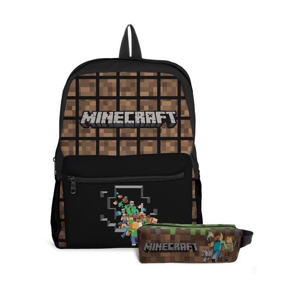 Imagem de kit Mochila com Bolso e Estojo Escolar Infantil Manecraft Menino e Menina 