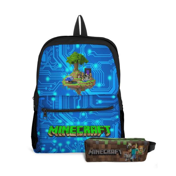 Imagem de kit Mochila com Bolso e Estojo Escolar Infantil Manecraft Menino e Menina 