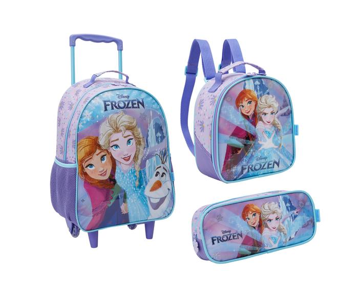 Imagem de Kit Mochila Com Carrinho e Rodas com Lancheira e Estojo Frozen