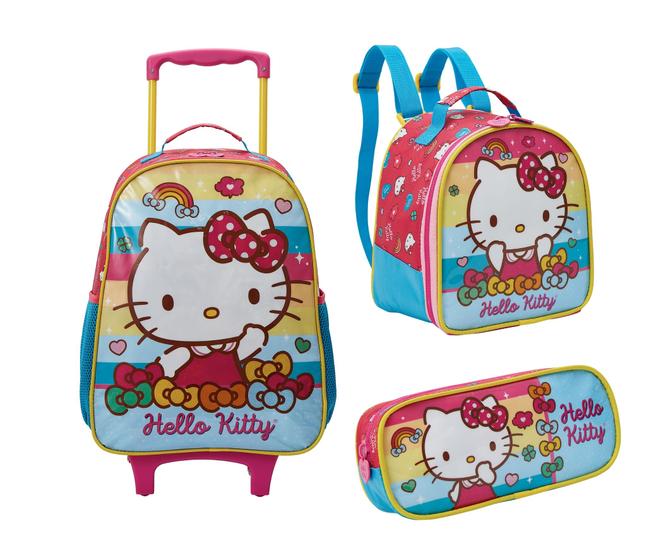 Imagem de Kit Mochila Com Carrinho e Rodas com Lancheira e Estojo Hello Kitty