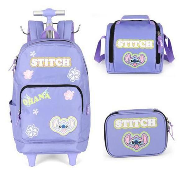 Imagem de Kit Mochila Com Carrinho Lancheira Estojo Stitch - Luxcel