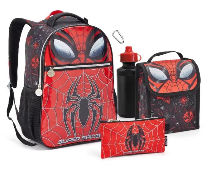 Imagem de Kit Mochila com Garrafinha, Estojo e Lancheira Spider Man Homem Aranha Seanite(MI42092)