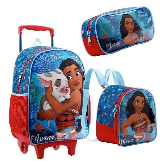 Imagem de Kit Mochila Com Rodas Lancheira e Estojo Moana Disney