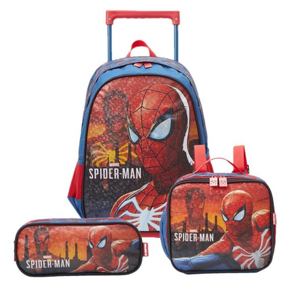 Imagem de Kit Mochila com Rodas Tam. G 16 Spider-Man R1 13350 com Estojo e Lancheira Xeryus