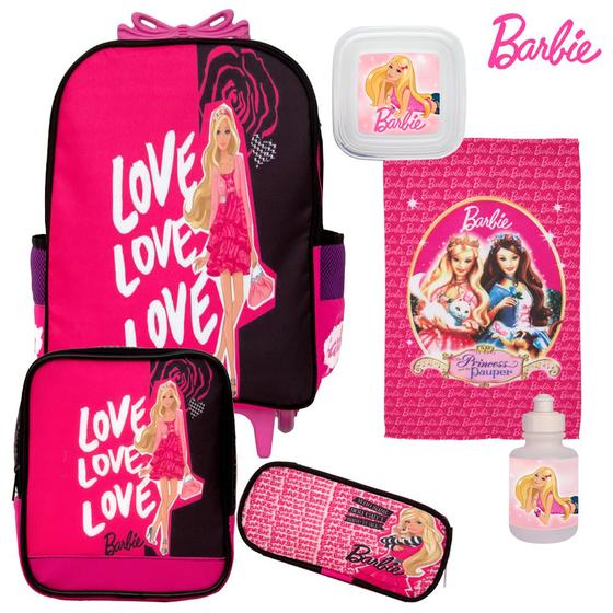 Imagem de Kit Mochila com Rodinha Menina Barbie Reforçada e Acessórios