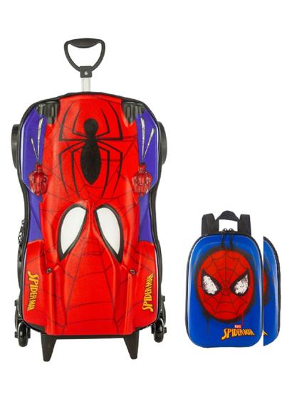 Imagem de Kit Mochila com Rodinhas 3D Homem Aranha + Lancheira Homem Aranha Diplomata (SKU K16304-16305)