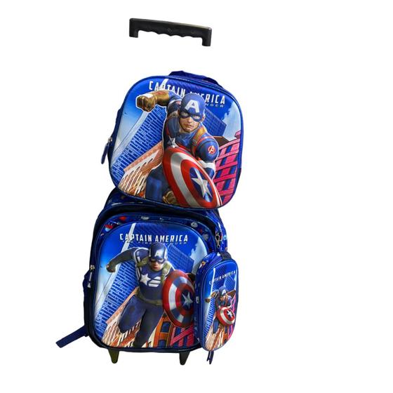 Imagem de Kit Mochila com Rodinhas Estojo e Lancheira Capitão América Lançamento 2024 Oferta