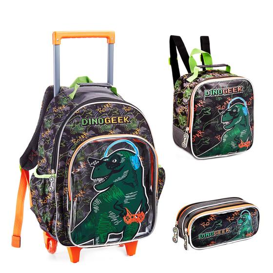 Imagem de Kit Mochila Com Rodinhas Infantil Masculino Digo Geek Rex