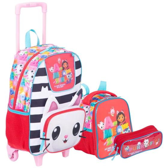 Kit Mochila Com Rodinhas Lancheira E Estojo A Casa Mágica Da Gabby ...