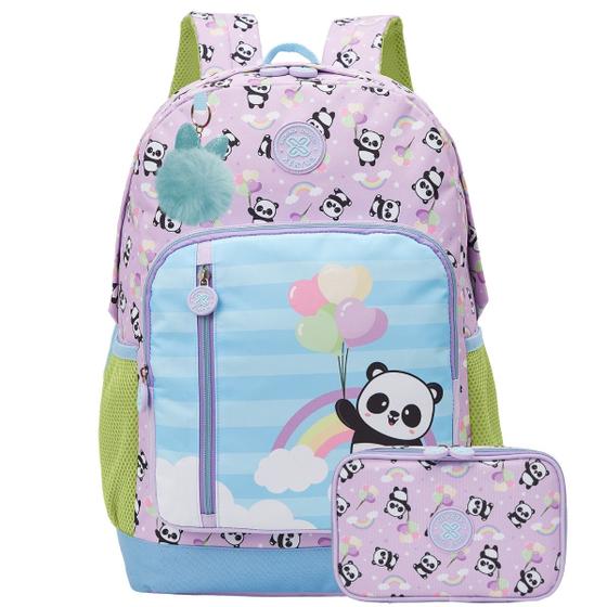 Imagem de Kit Mochila Costas 16" Panda Balão Estojo Box Escolar Passeio