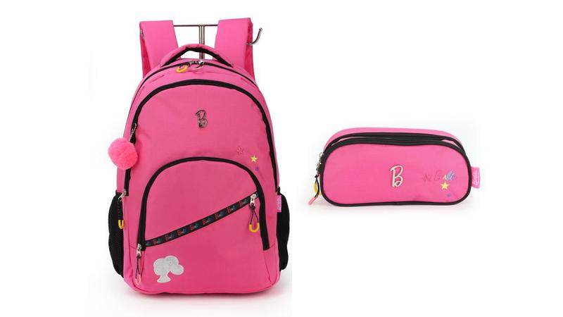 Imagem de Kit Mochila Costas Barbie + Estojo 2024 Original Notebook Rosa