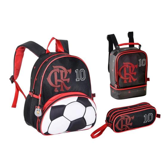 Imagem de Kit Mochila Costas Creche Lancheira Estojo Flamengo Infantil Futebol