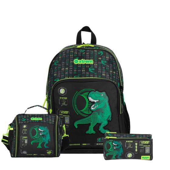 Imagem de Kit Mochila Costas Dino Lancheira Térmica E Estojo Escolar