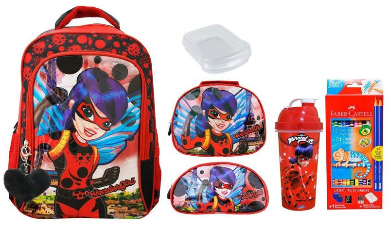 Imagem de Kit Mochila Costas Escolar Lady Bug Infantil Menina M3502