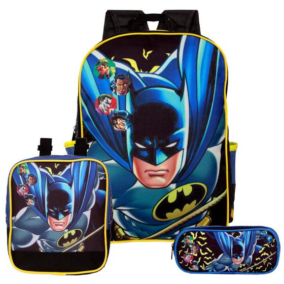 Imagem de Kit Mochila Costas Escolar Menino Batman Preta G