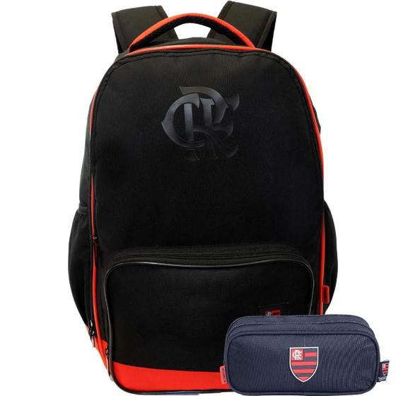 Imagem de Kit Mochila Costas Flamengo Esportiva Estojo Duplo Escolar