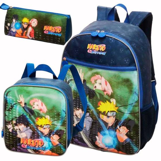 Imagem de Kit Mochila Costas Lancheira Estojo Escolar Infantil Menino Naruto Shippuden Time 7