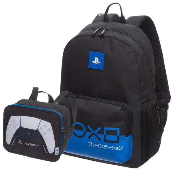 Imagem de Kit Mochila Costas Lancheira Térmica Infantil Escolar Menino Playstation Game Blue Pacific