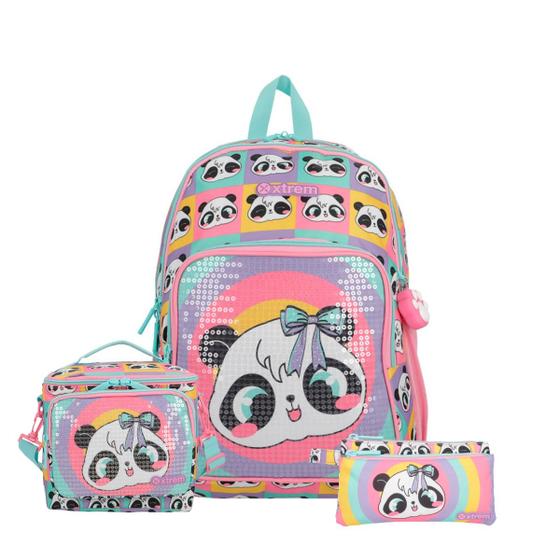 Imagem de Kit Mochila Costas Panda Lancheira Térmica E Estojo Escolar