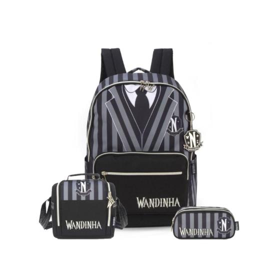 Imagem de Kit Mochila Costas Wandinha Addams Lancheira Estojo Escolar