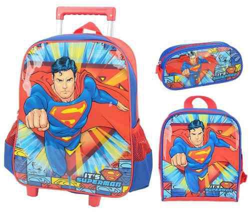 Imagem de Kit Mochila De Carrinho Escolar, Lancheira E Estojo Superman