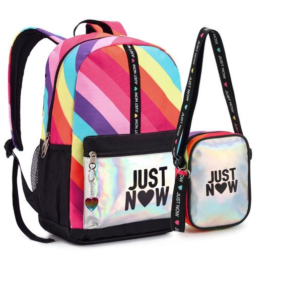 Imagem de Kit Mochila de Costa e Bolsa Transversal Colorida Escolar