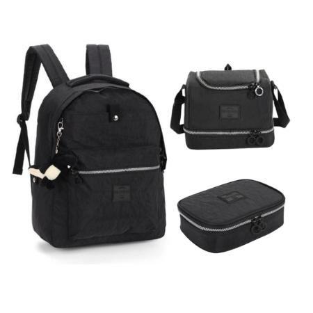 Imagem de Kit Mochila de Costas com Chaveiro Dino + Estojo Box + Lancheira, Crinkle Preto Up4you Luxcel