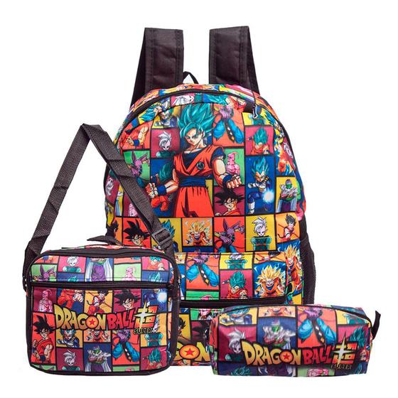 Imagem de Kit Mochila de Costas Dragon Ball + Lancheira Térmica + Estojo Escolar