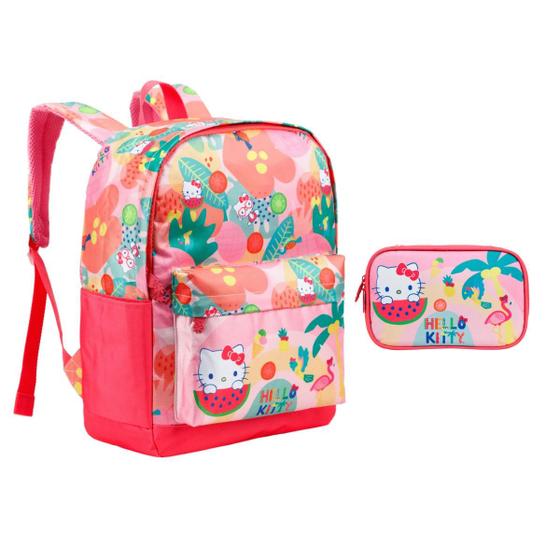 Imagem de Kit Mochila de Costas + Estojo Box Escolar Rosa Hello Kitty