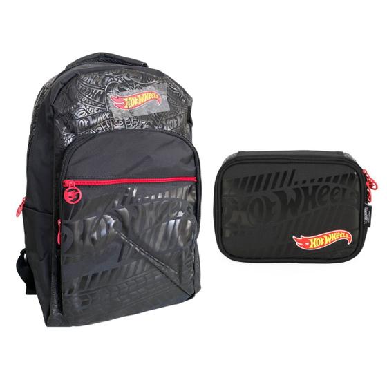 Imagem de Kit Mochila de Costas + Estojo Box Hot Wheels Escolar Luxcel