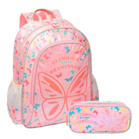 Imagem de Kit Mochila De Costas + Estojo Duplo Fly Away Borboleta