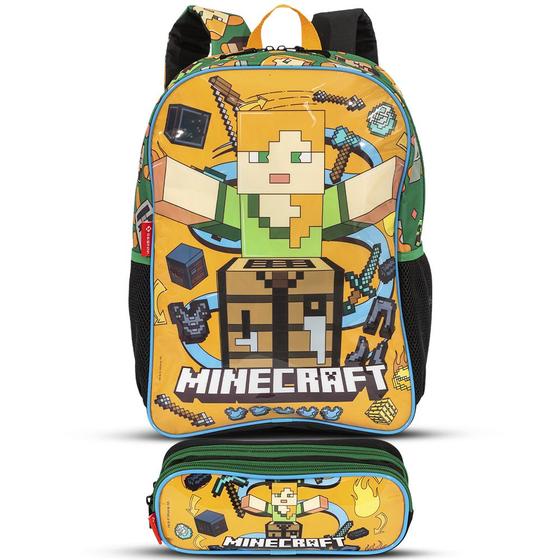 Imagem de Kit Mochila De Costas Estojo Duplo Minecraft Funtage Sestini