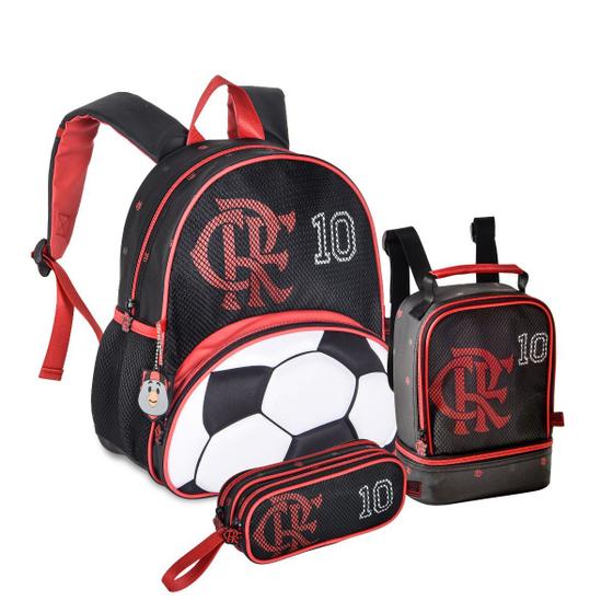 Imagem de Kit Mochila de Costas Flamengo C/ Lancheira Térmica E Estojo Duplo Escolar Passeio - Clio