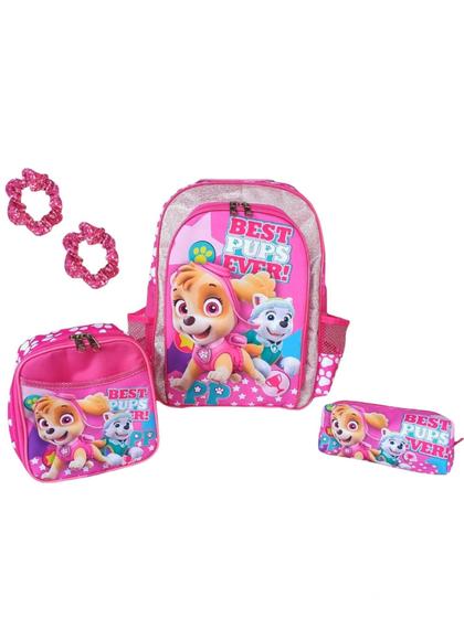 Imagem de Kit mochila de costas frozen infantil escolar meninas rosa brilho lancheira bolsa estojo