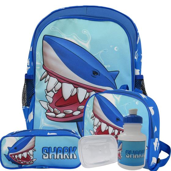 Imagem de Kit Mochila de Costas G Lancheira e Estojo Tubarão Shark