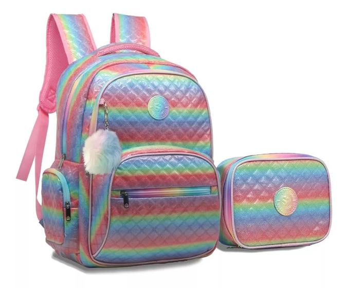 Imagem de Kit Mochila De Costas Juvenil E Estojo 100pens Tie Dye Meninas