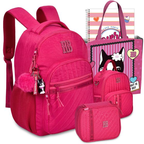 Imagem de Kit Mochila de Costas Lancheira Estojo Rb Rebecca Bonbon Juvenil Escolar Resistente Notebook