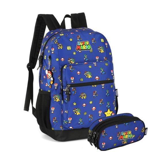 Imagem de Kit Mochila de Costas Mario Bros com Lancheira Térmica e Estojo Oficial Nova 2025