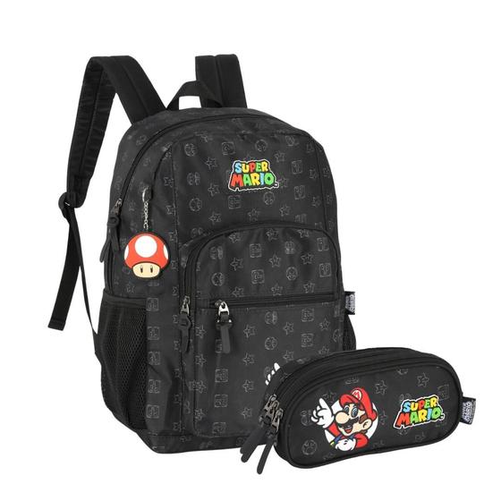 Imagem de Kit Mochila de Costas Mario Bros com Lancheira Térmica e Estojo Oficial Nova 2025