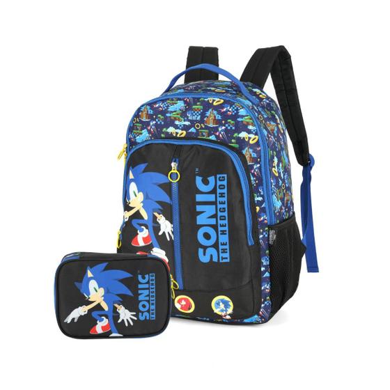 Imagem de Kit Mochila de Costas Sonic Com Estojo Box Escolar 100 Pens