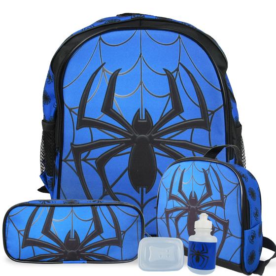 Imagem de Kit Mochila de Costas Spider Azul Tam M - Lancheira e Estojo