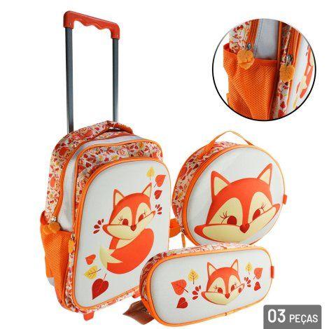 Imagem de KIT Mochila de Rodas Infantil 3D FOX 3 Pçs Color