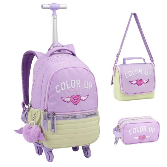 Imagem de Kit Mochila De Rodas Lancheira e Estojo 360º Com Compartimento Para Notebook