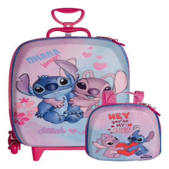 Imagem de Kit Mochila De Rodas Stitch E Angel 3d Lancheira Infantil