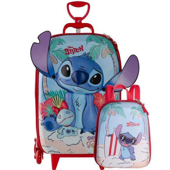 Imagem de Kit Mochila De Rodas Stitch Praia 3D Lancheira Escolar